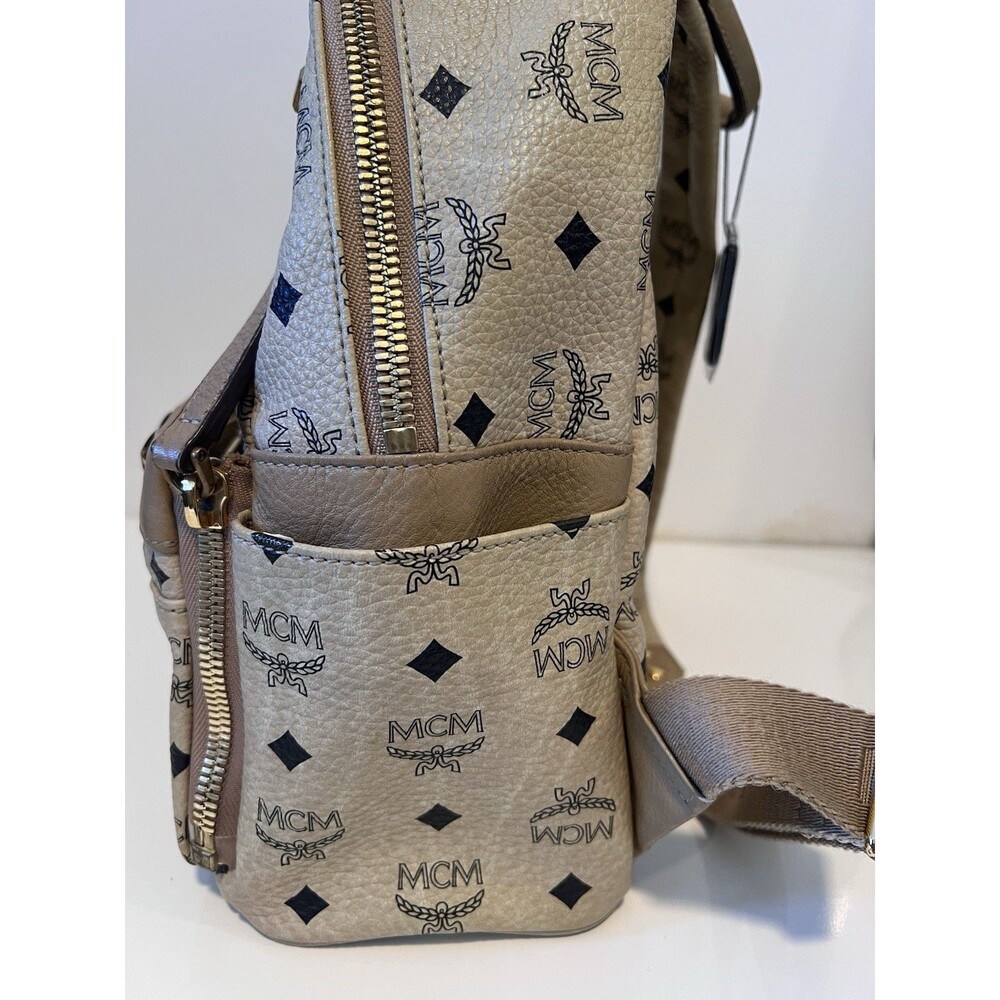 Authentic MCM Small Stark Studded Backpack in Beige Visetos Monogram Canvas - Ex - Picture 14 of 15
